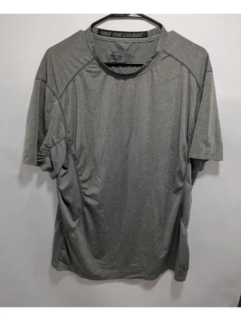 Mens Nike‎ Pro Combat Dri-Fit Gray Fitted Short Sleeve Gym Workout T-Shirt XL